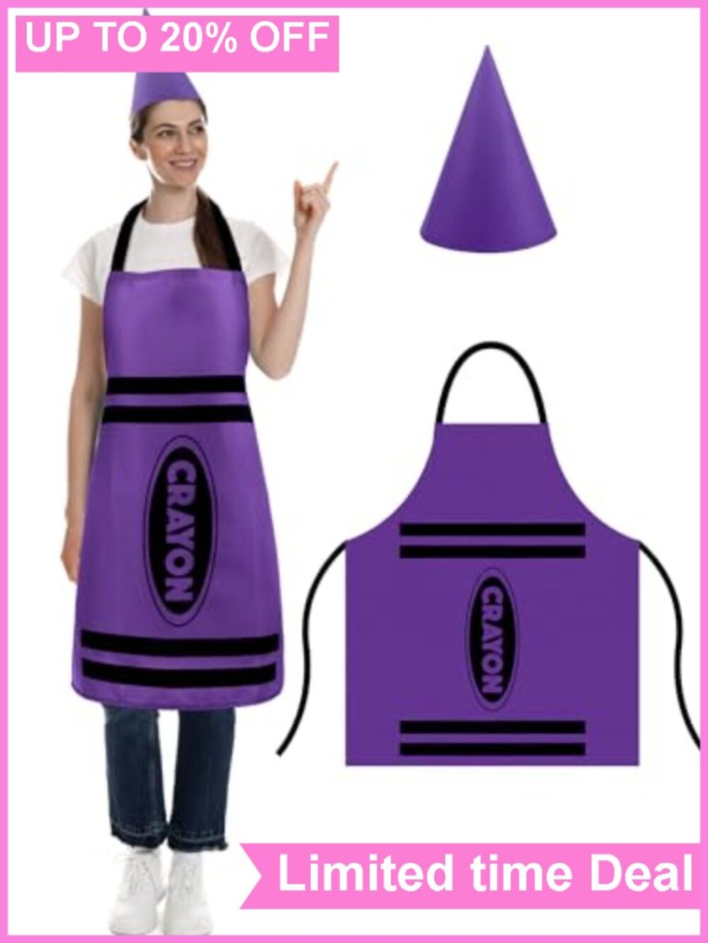 Adult Crayon Costume Apron & Cone Hat Set Felt Fiber Cotton One Size